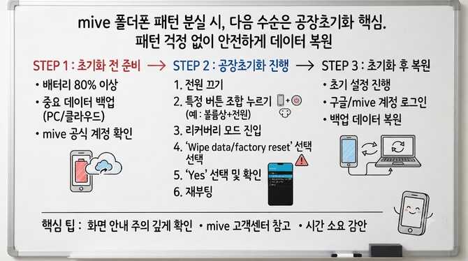 mive 폴더폰 패턴 분실 시, 다음 수순은? 공장초기화 핵심