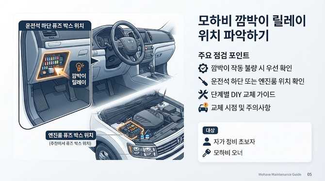 모하비 깜박이 릴레이 위치를 확실히 파악해 안전하게 운전하기