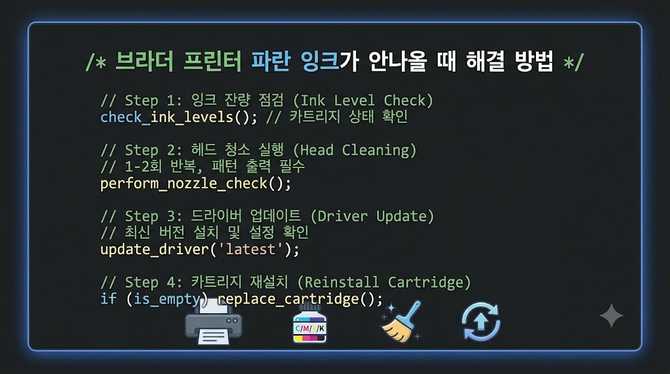 브라더 프린터 파란 잉크가 안나올 때 해결 방법
